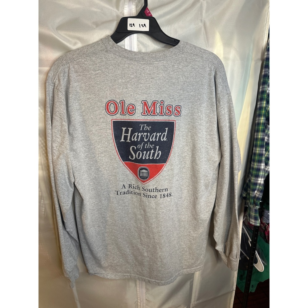 Ole Miss Harvard of the South Long Sleeve T-Shirt Gray Mens XL Gildan University